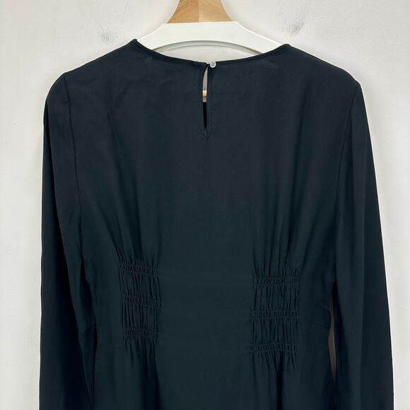 J.Crew Shirred Waist Top Viscose Crepe Black Long Sleeve Minimalist US 10 NWT - Picture 8 of 11